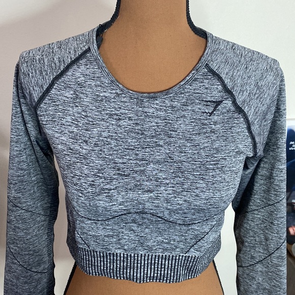 Gymshark hyper-amplify seamless long sleeve crop top in black marl size L - Picture 5 of 11